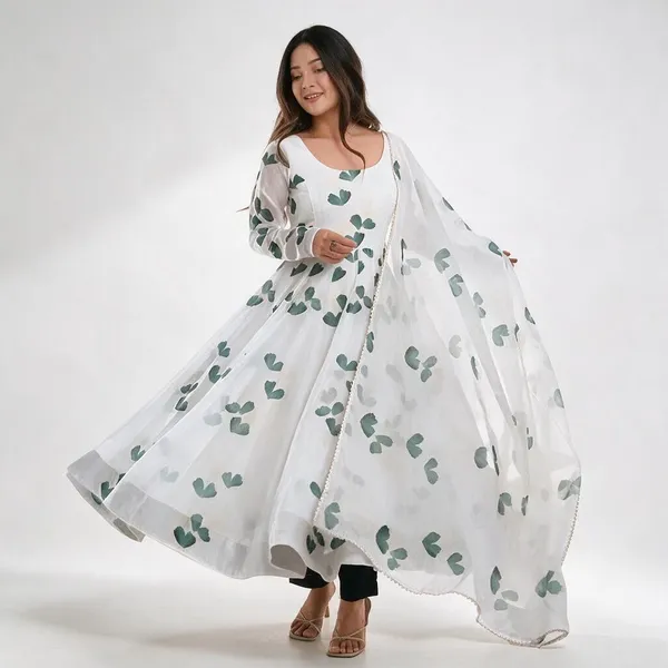White_Georgette_Printed_Anarkali_Dress_With_Dupatta_For_Women