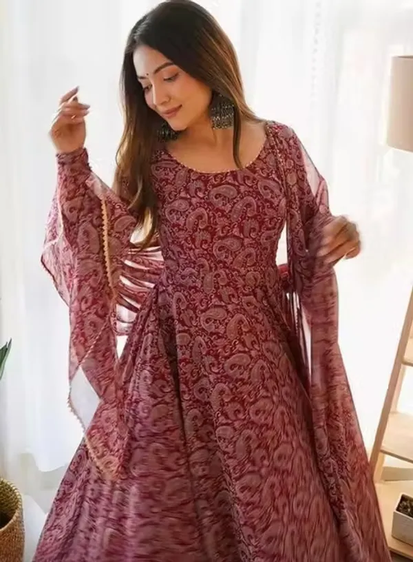 Maroon_Georgette_Paisley_Anarkali_Suit_Set_For_Women