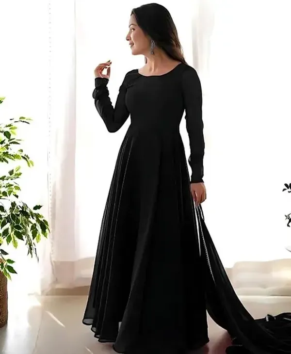 Black_Georgette_Flared_Anarkali_Dress_With_Dupatta_For_Women