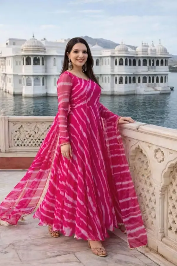 Pink_Georgette_Printed_Anarkali_Dress_With_Dupatta_For_Women