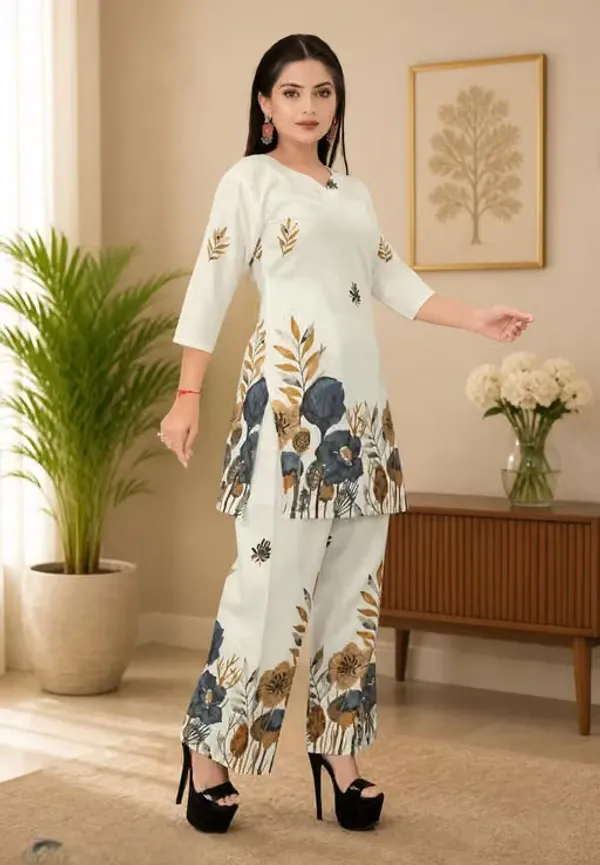 White_Rayon_Floral_Straight_Kurta_Pant_Set_For_Women