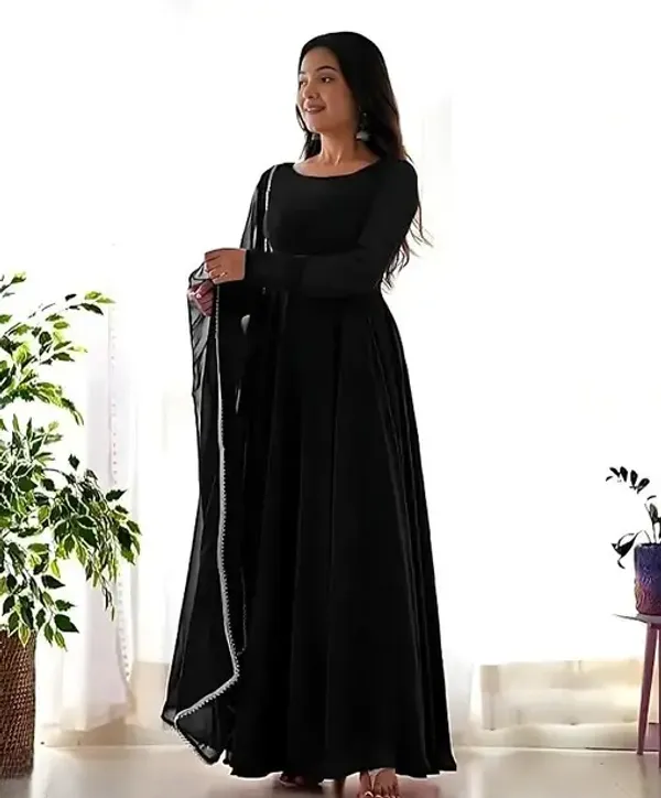 Black_Georgette_Flared_Anarkali_Dress_With_Dupatta_For_Women