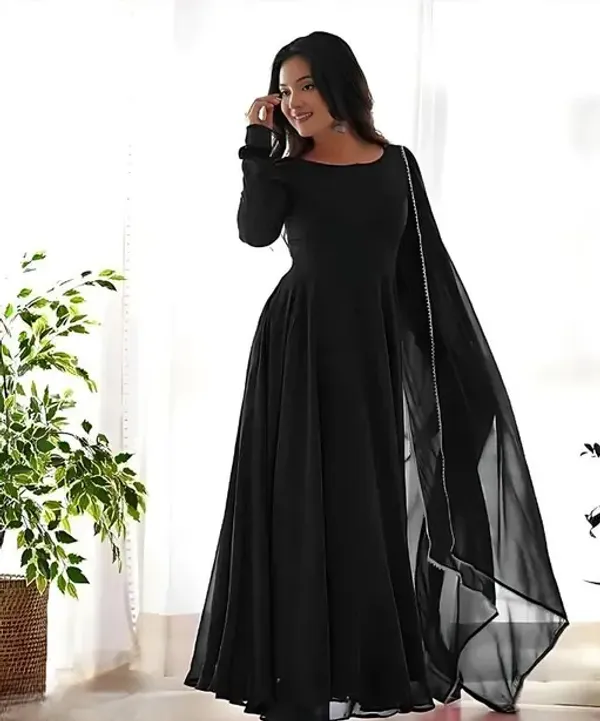 Black_Georgette_Flared_Anarkali_Dress_With_Dupatta_For_Women