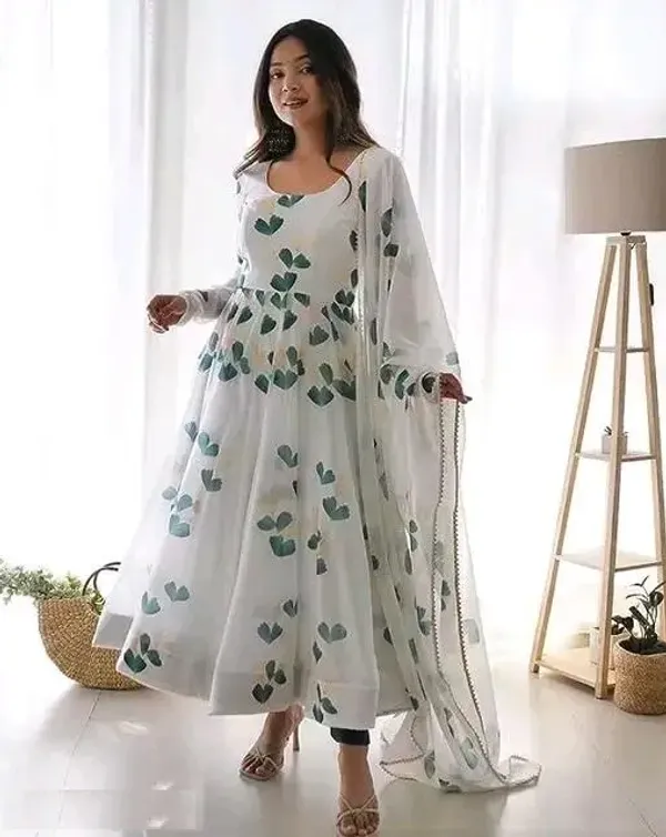 White_Georgette_Printed_Anarkali_Dress_With_Dupatta_For_Women