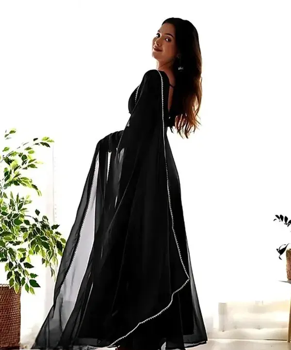 Black_Georgette_Flared_Anarkali_Dress_With_Dupatta_For_Women
