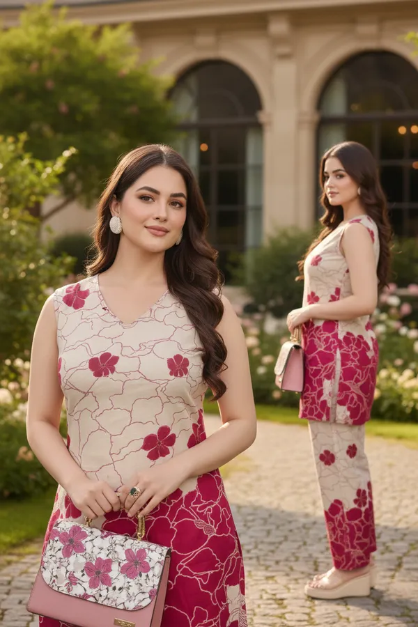 Beige_And_Maroon_Rayon_Floral_Straight_Kurta_Pant_Set_For_Women