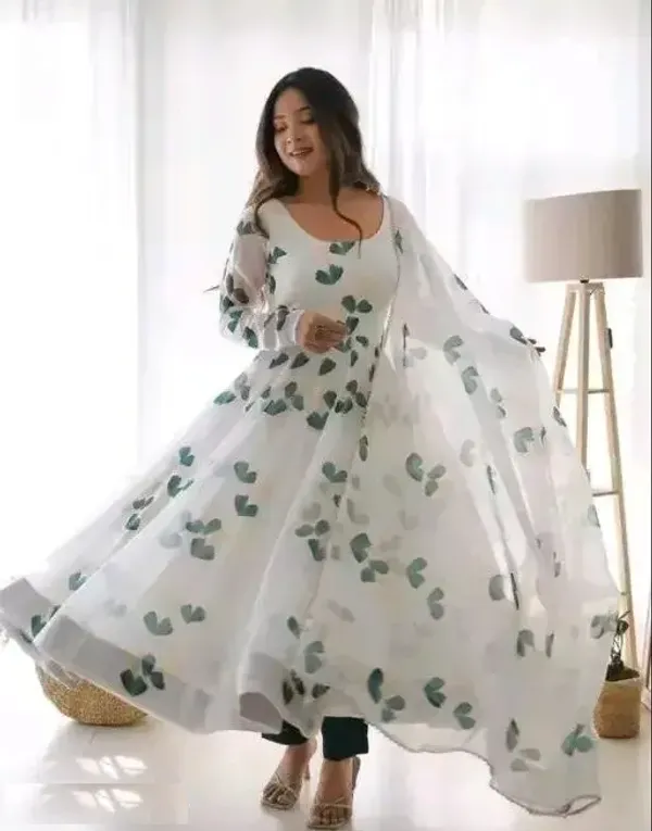 White_Georgette_Printed_Anarkali_Dress_With_Dupatta_For_Women