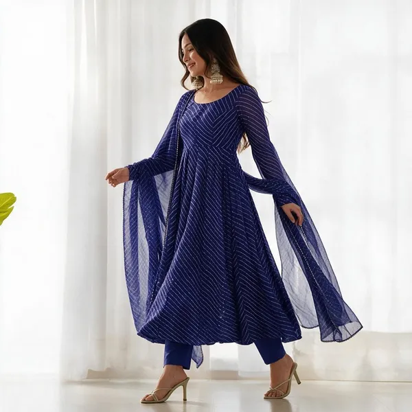 Blue_Georgette_Chevron_Anarkali_Kurta_Set_For_Women
