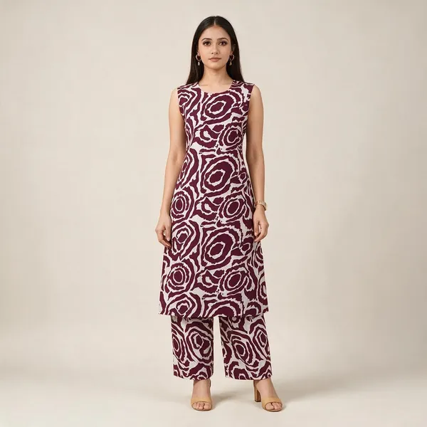 Maroon_Linen_Cotton_Straight_Kurta_Pant_Set_For_Women
