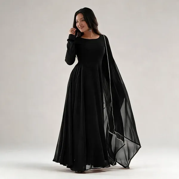 Black_Georgette_Flared_Anarkali_Dress_With_Dupatta_For_Women