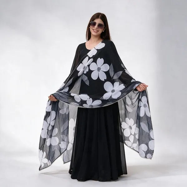 Black_Georgette_Flared_Maxi_Dress_Set_For_Women