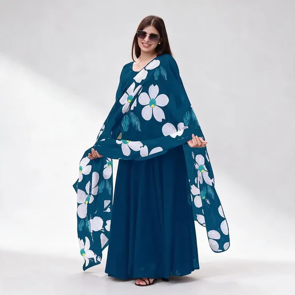 Blue_Georgette_Straight_Kurta_Dress_For_Women