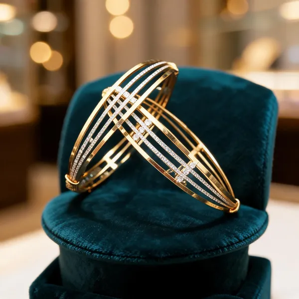 Gold_Metal_Crystal_Detail_Bangle_Set_For_Women