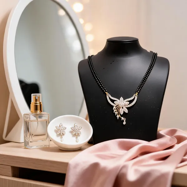 Black_Gold_Alloy_Floral_Beaded_Mangalsutra_Earring_Set_For_Women