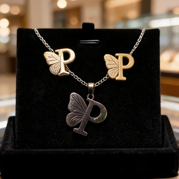 Multicolour_Stainless_Steel_Butterfly_Alphabet_Necklace_For_Women