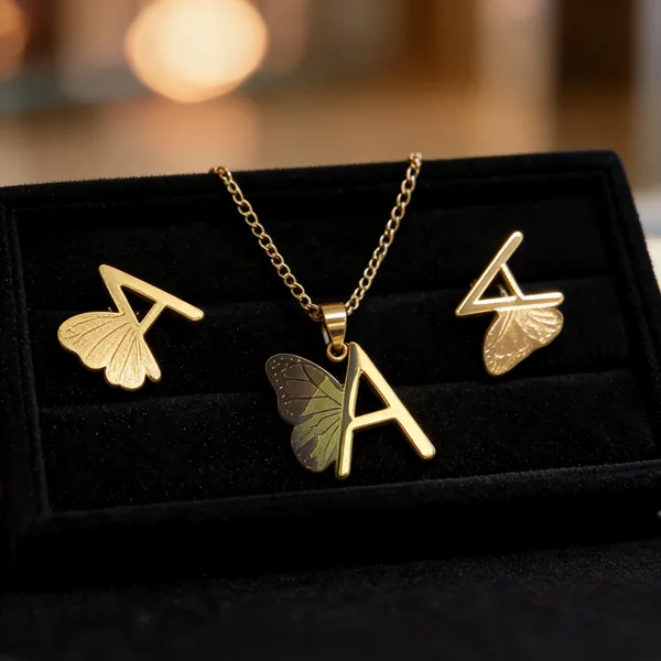 Gold_Stainless_Steel_Butterfly_Initial_Alphabet_Necklace_For_Women