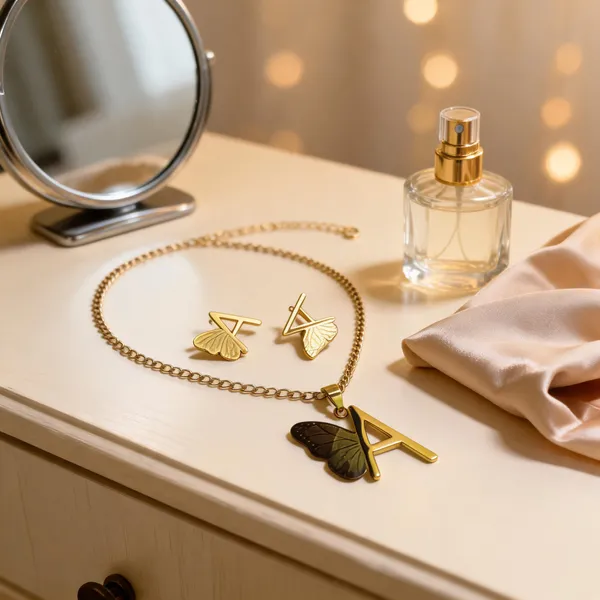 Gold_Stainless_Steel_Butterfly_Initial_Alphabet_Necklace_For_Women