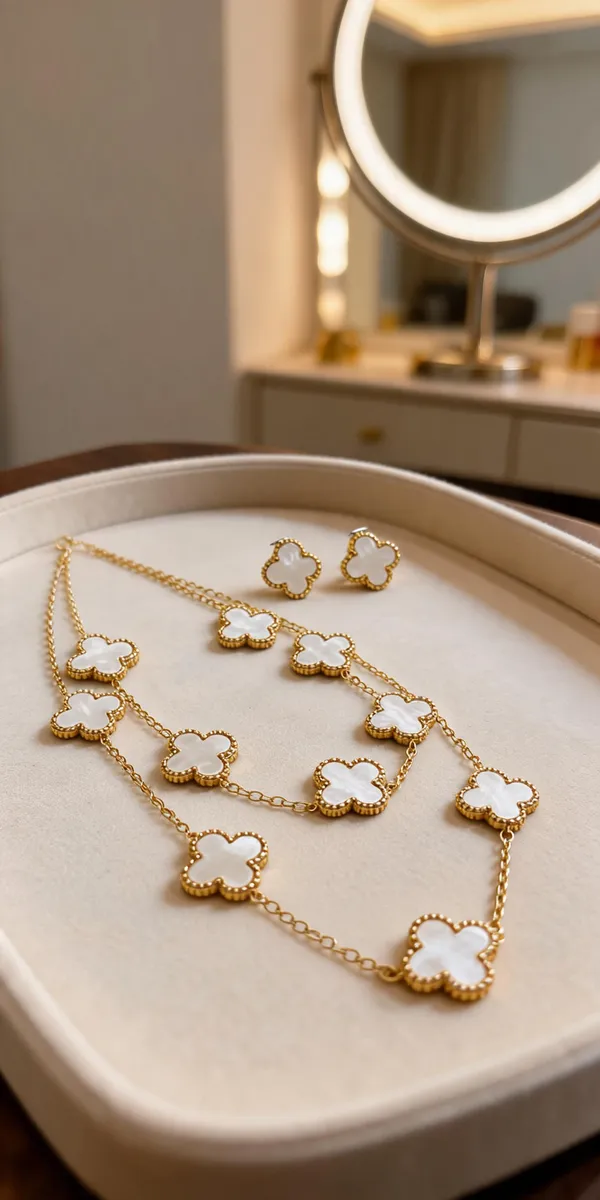 Gold_Stainless_Steel_Clover_Pendant_Necklace_Set_For_Women