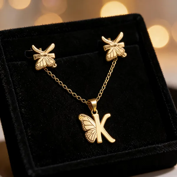 Gold_Stainless_Steel_Butterfly_Alphabet_Necklace_Earrings_Set_For_Women