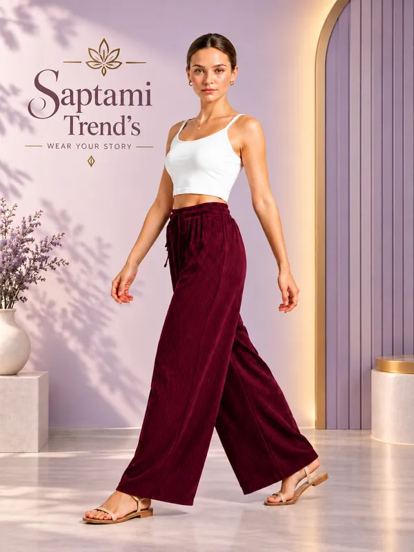 Wine_Rayon_Textured_Wide_Leg_Palazzo_Pant_For_Women