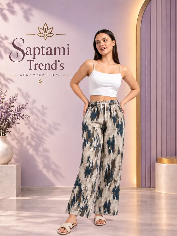 White_And_Teal_Cotton_Tie-Dye_Print_Wide_Leg_Palazzo_Pant_For_Women