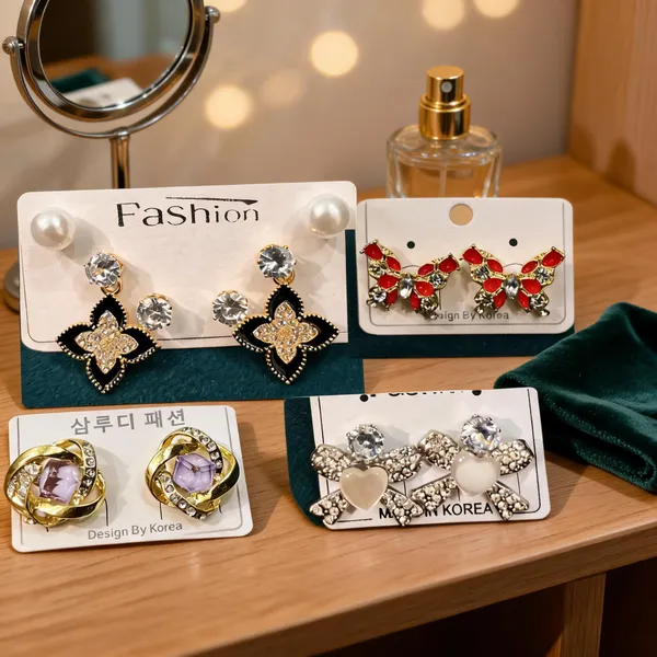 Golden_Stainless_Steel_Fashion_Earrings_Set_Of_4_For_Women