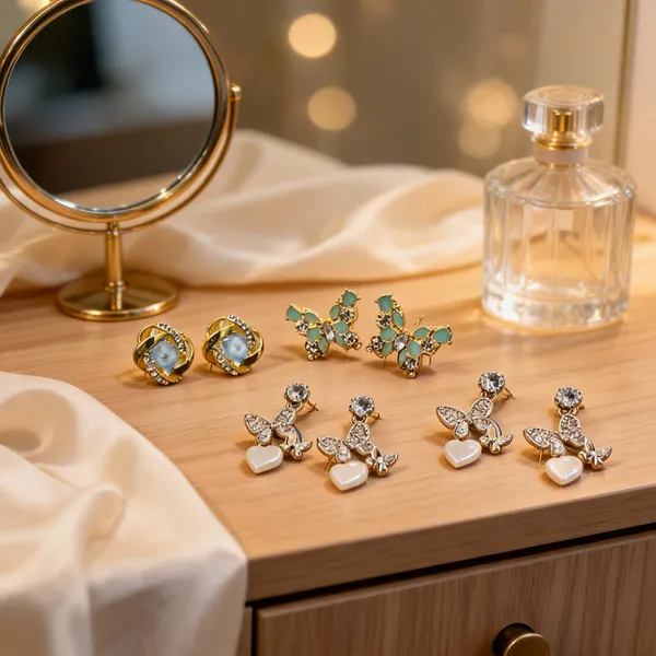 Golden_Stainless_Steel_Fashion_Earrings_Set_Of_6_For_Women