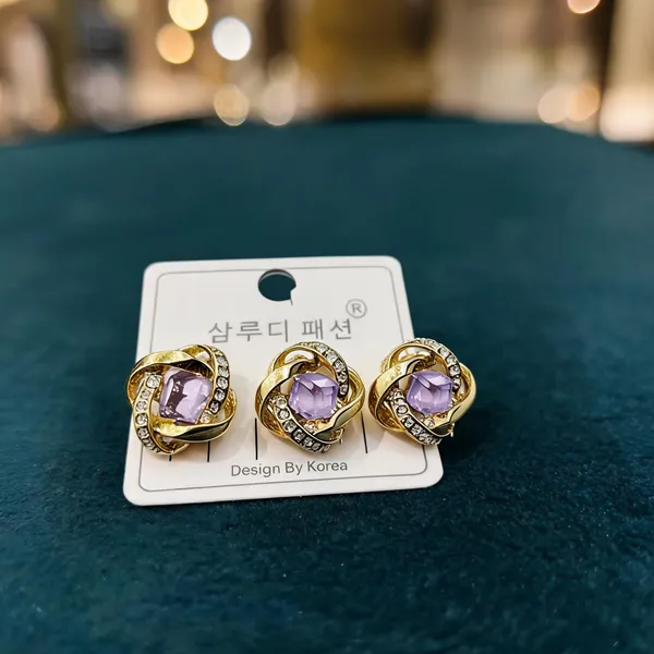 Golden_Stainless_Steel_Purple_Stone_Stud_Earrings_For_Women_-_Pack_Of_3