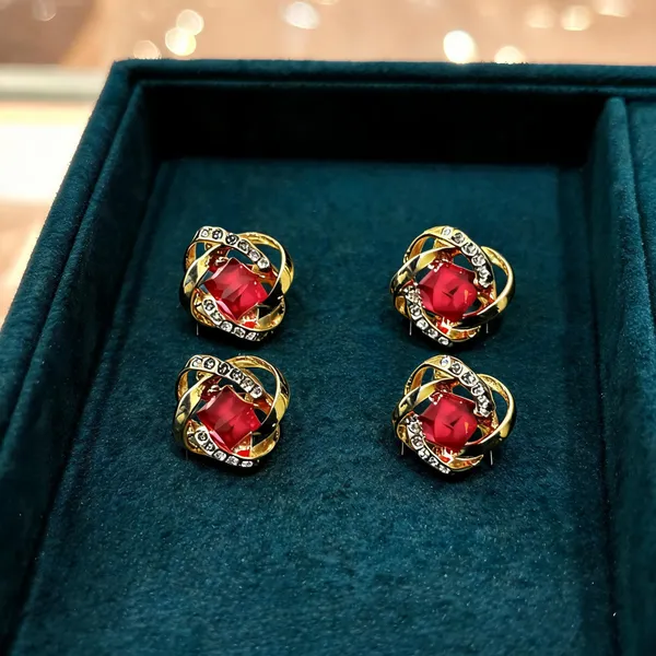 Golden_Stainless_Steel_Red_Stone_Earrings_For_Women_-_Pack_Of_4
