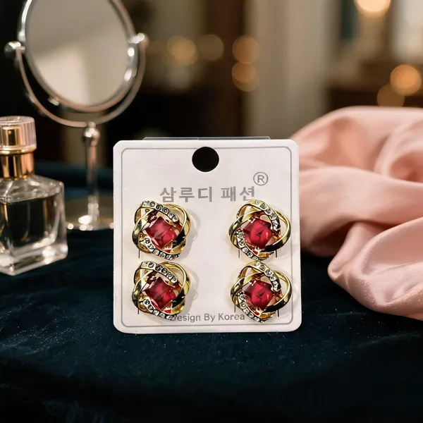 Golden_Stainless_Steel_Red_Stone_Earrings_For_Women_-_Pack_Of_4