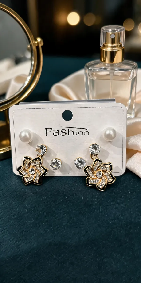 Golden_Stainless_Steel_Floral_Crystal_Earrings_Set_For_Women_-_Pack_Of_4