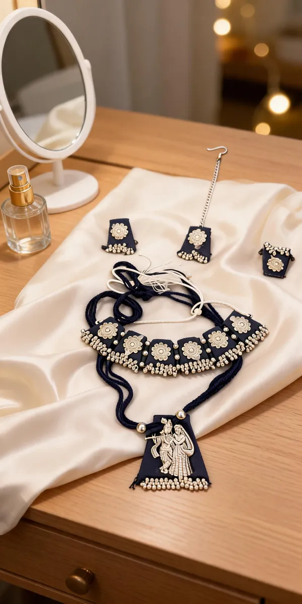 Silver_Blue_Stainless_Steel_Ethnic_Necklace_Set_For_Women