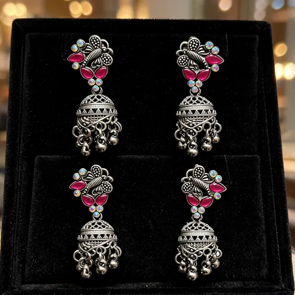 Oxidised_Silver_Alloy_Stone_Studded_Jhumka_For_Women_-_Pack_Of_4