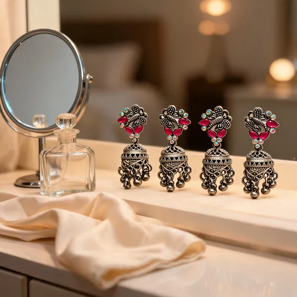 Oxidised_Silver_Alloy_Stone_Studded_Jhumka_For_Women_-_Pack_Of_4