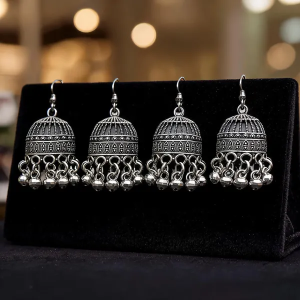 Oxidised_Silver_Alloy_Jhumka_For_Women_-_Pack_Of_4