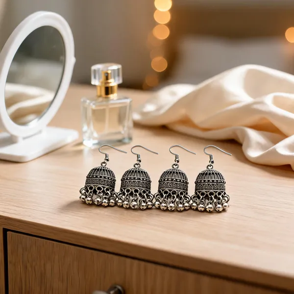 Oxidised_Silver_Alloy_Jhumka_For_Women_-_Pack_Of_4