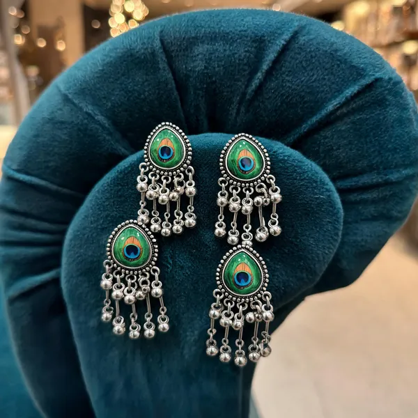 Silver_Oxidised_Alloy_Peacock_Design_Jhumka_Earrings_For_Women_-_Pack_Of_4