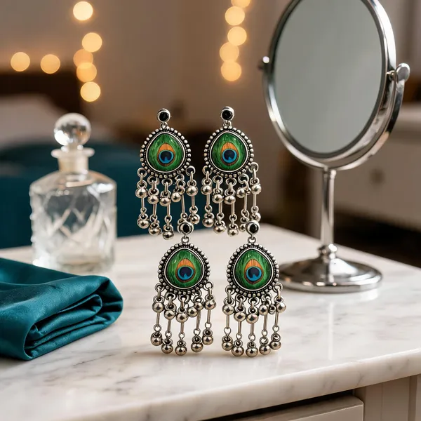 Silver_Oxidised_Alloy_Peacock_Design_Jhumka_Earrings_For_Women_-_Pack_Of_4