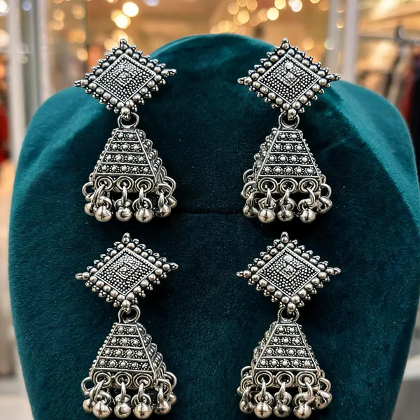 Silver_Oxidised_Alloy_Jhumka_Earrings_For_Women_-_Pack_Of_4