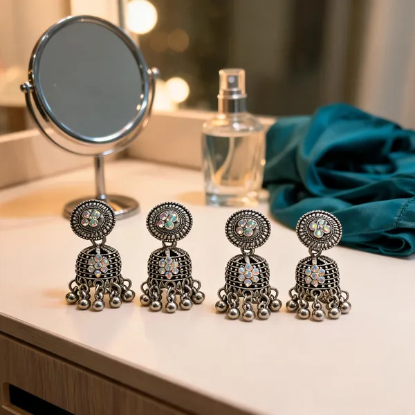 Oxidised_Silver_Alloy_Stone_Studded_Jhumka_For_Women_-_Pack_Of_4