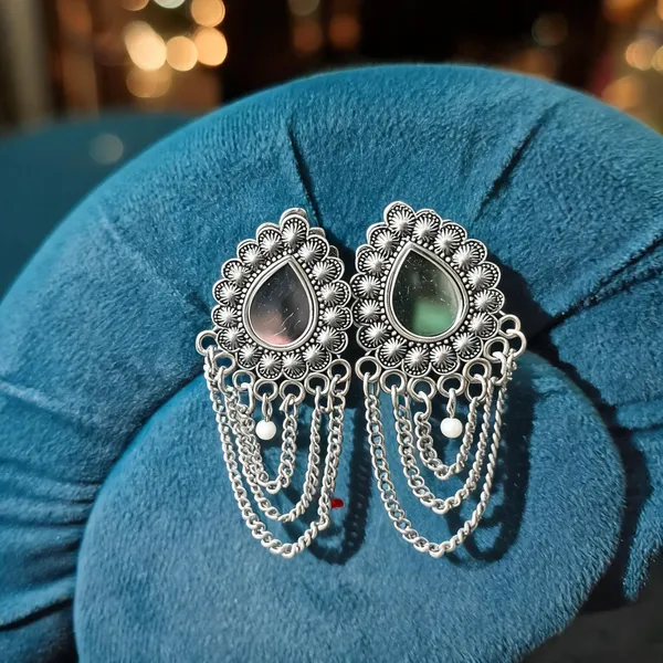 Silver_Alloy_Teardrop_Chain_Jhumka_For_Women_-_Pack_Of_2