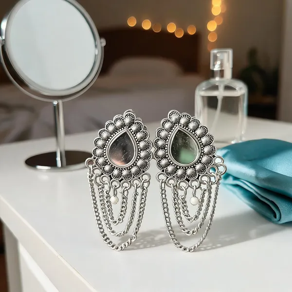 Silver_Alloy_Teardrop_Chain_Jhumka_For_Women_-_Pack_Of_2