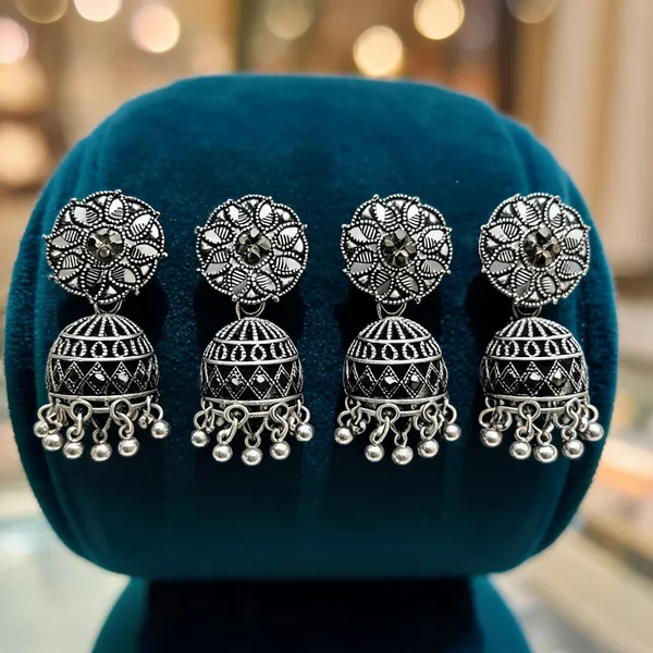 Silver_Oxidised_Alloy_Floral_Jhumka_Earrings_For_Women_-_Pack_Of_4