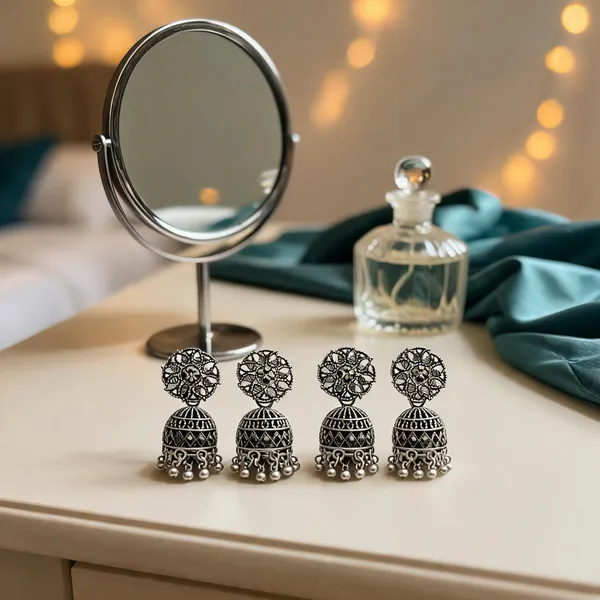 Silver_Oxidised_Alloy_Floral_Jhumka_Earrings_For_Women_-_Pack_Of_4
