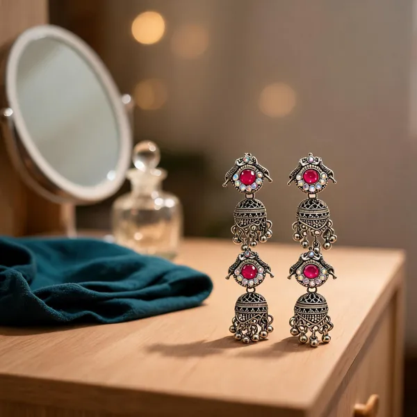 Oxidised_Silver_Alloy_Stone_Studded_Jhumka_For_Women_-_Pack_Of_4