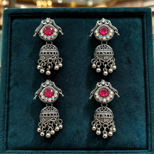 Oxidised_Silver_Alloy_Stone_Studded_Jhumka_For_Women_-_Pack_Of_4