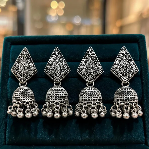 Oxidised_Silver_Alloy_Ethnic_Jhumka_For_Women_-_Pack_Of_4
