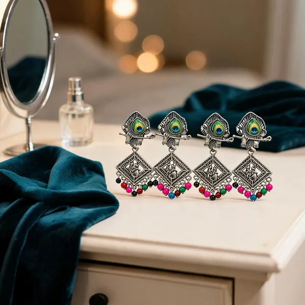 Oxidised_Alloy_Peacock_Dangle_Jhumka_For_Women_-_Pack_Of_4