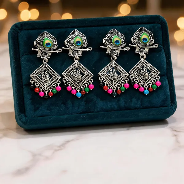Oxidised_Alloy_Peacock_Dangle_Jhumka_For_Women_-_Pack_Of_4
