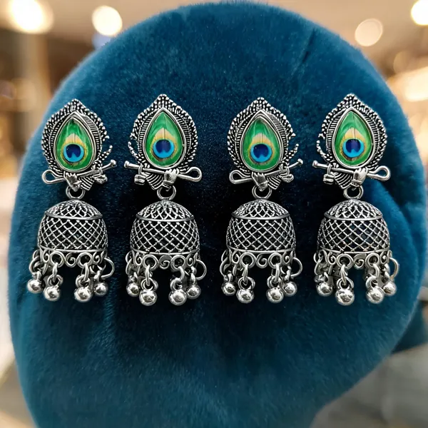 Oxidised_Silver_Alloy_Peacock_Jhumka_For_Women_-_Pack_Of_4